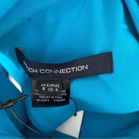 French Connection NWTs Garnet Velvet Lace Sleeve Turquoise Blue Mini Dress 4 - Picture 10 of 12